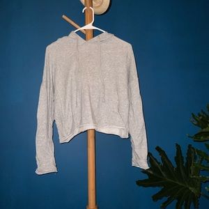 Cropped gray sweatshirt w/ embroidered roses